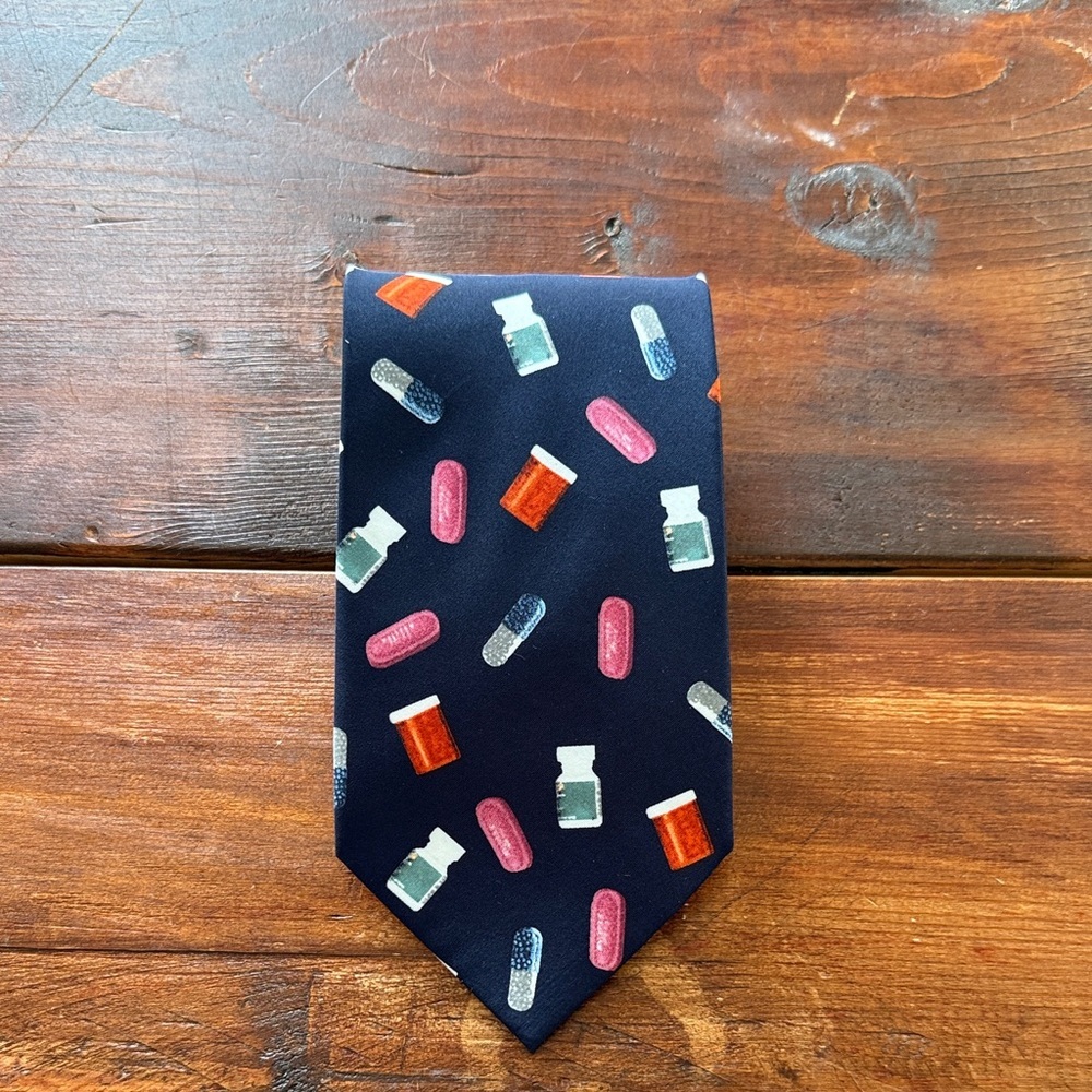 Navy Men's Tie with Pill & Bottle Pattern